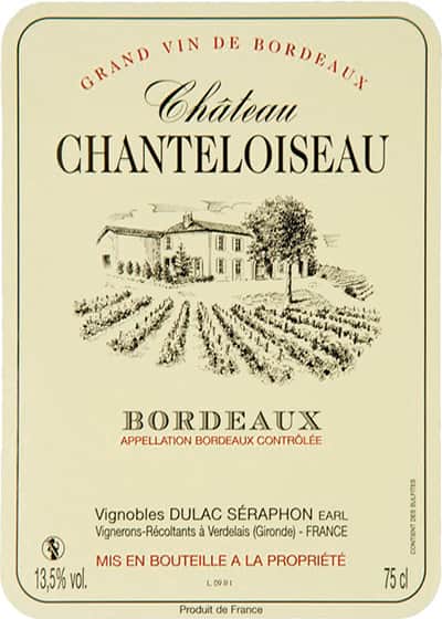 Этикетка французского вина АОС Chateau Chanteloiseau