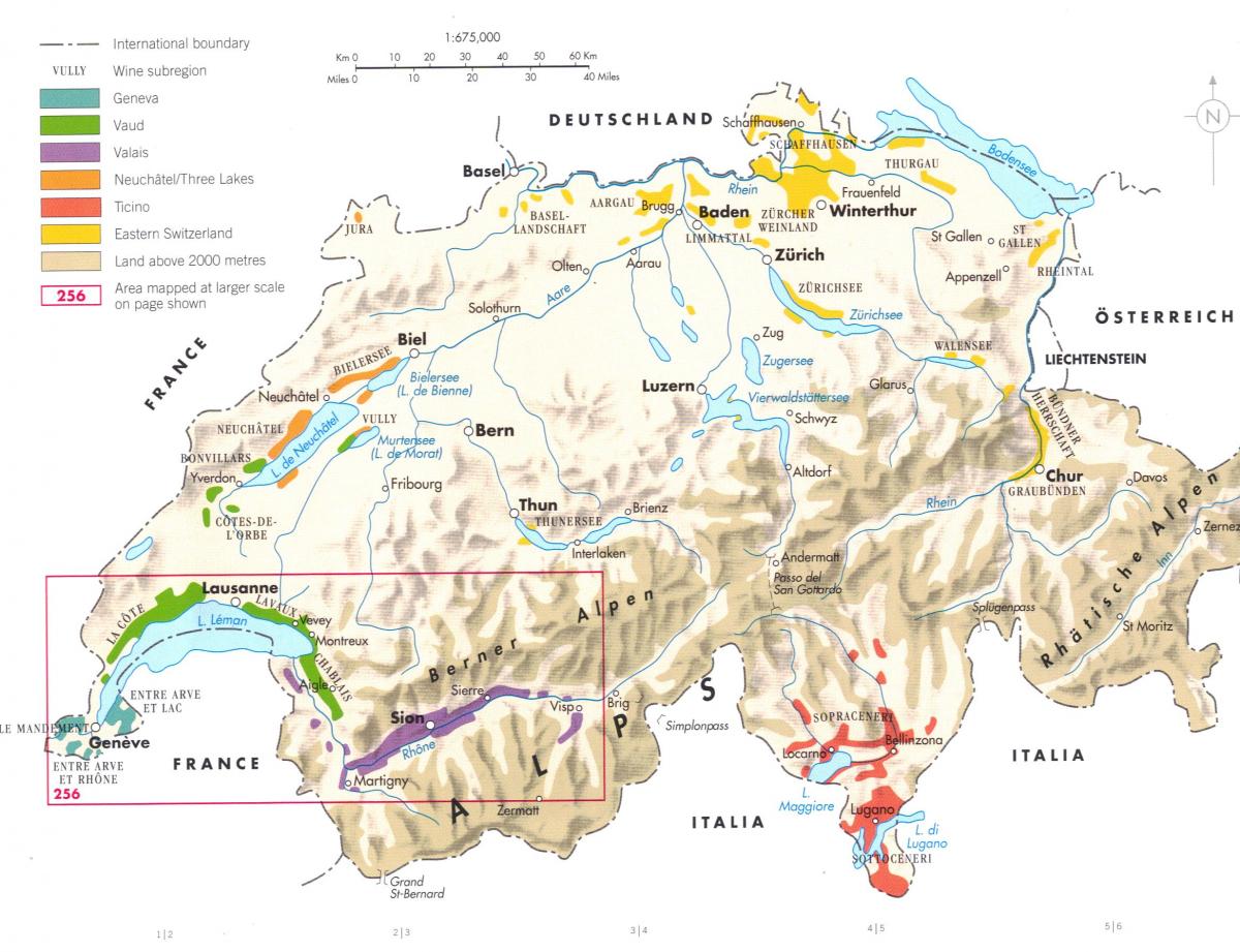 Карта винных регионов Швейцарии 