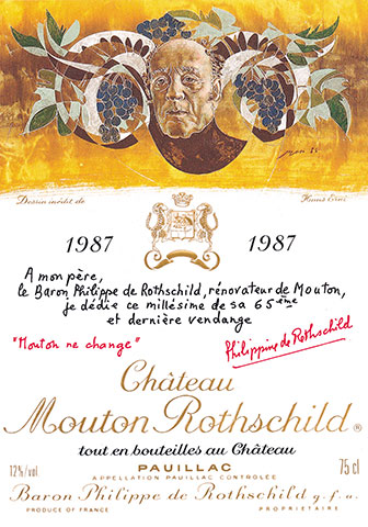Этикетка бутылки вина Шато Мутон 1987 - фото