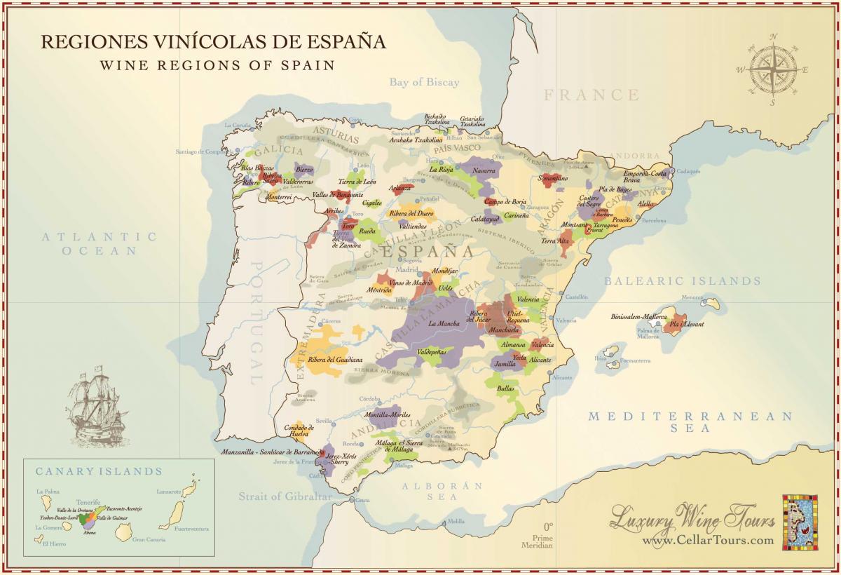 Карта винных регионов Испании 
