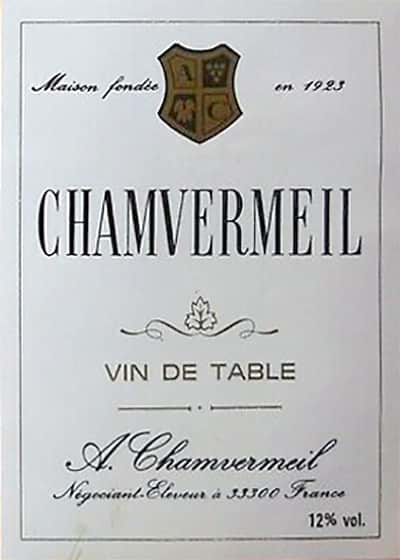 Этикетка французского вина Vin de table Chamvermeil